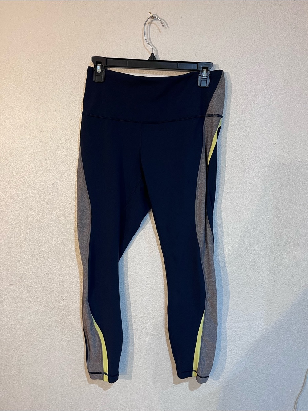 Lululemon Navy Blue Gray Yellow Colorblock High Rise Leggings